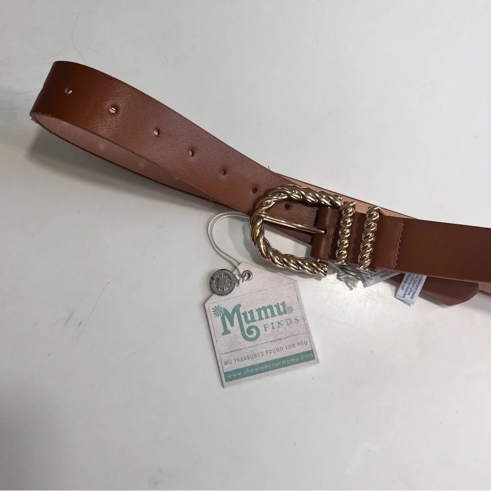 NWT Show Me Your MuMu Brown Tan Gold Olin Belt - Picture 5 of 7